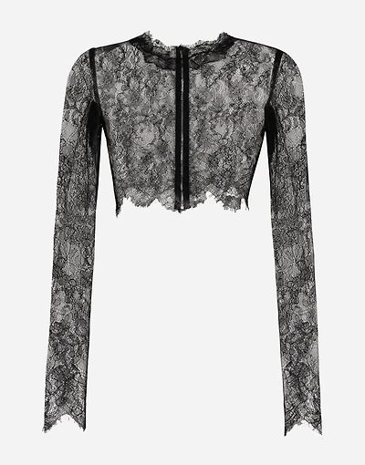 Long-sleeved Chantilly lace crop top