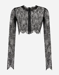 Long-sleeved Chantilly lace crop top