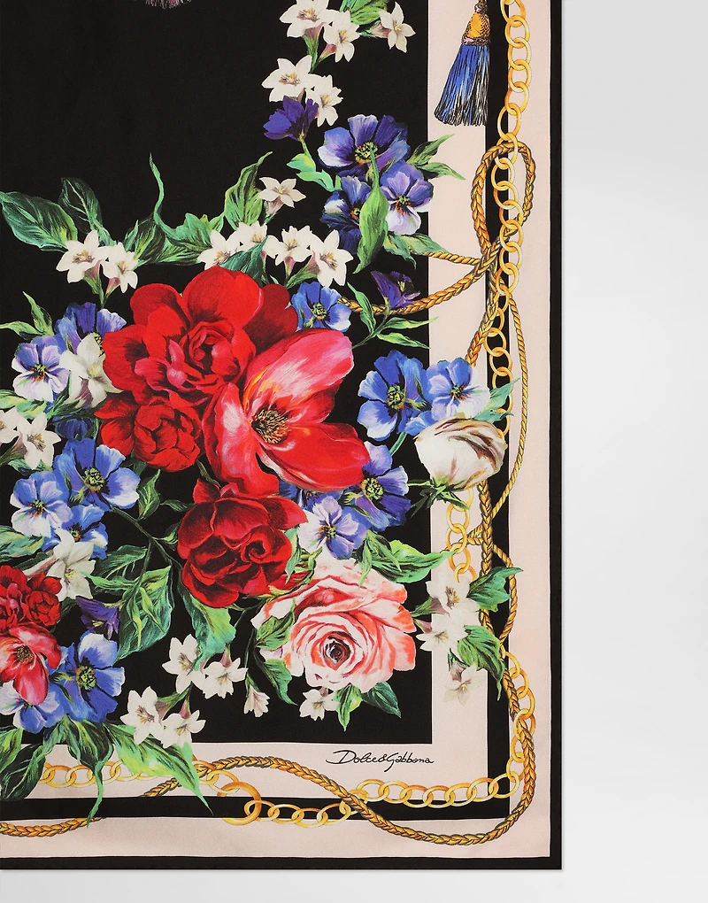 Floral-print silk twill foulard (70x70)