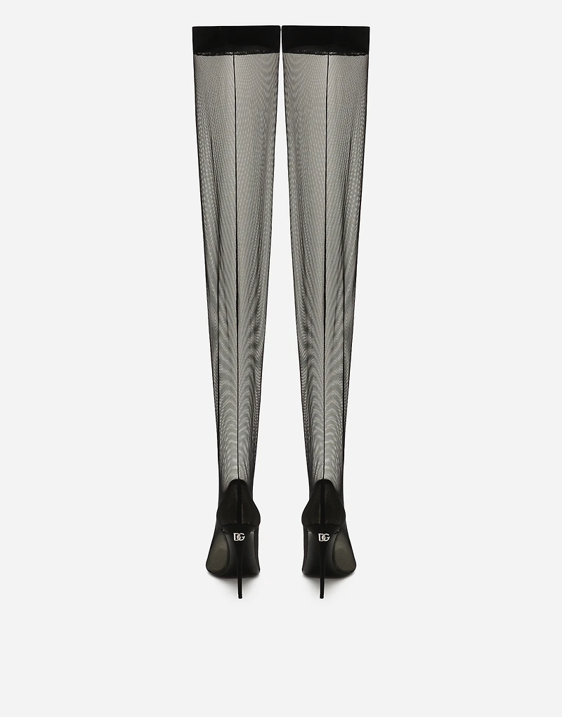 KIM DOLCE&GABBANA Stretch tulle thigh-high boots