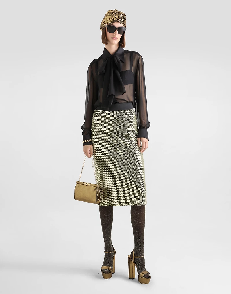 Silk chiffon shirt with pussy-bow