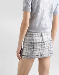 Check lurex raschel tweed miniskirt