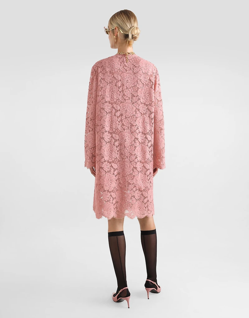 Sleeveless floral lace A-line dress with DG logo