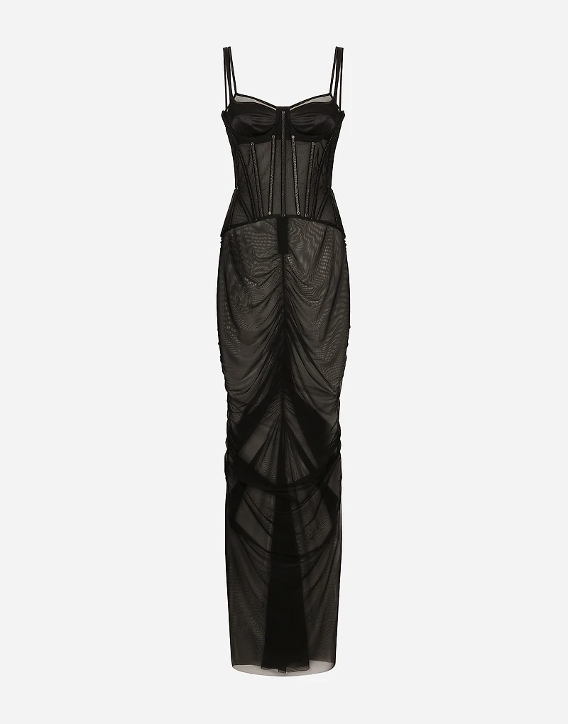 Long tulle dress with corset details