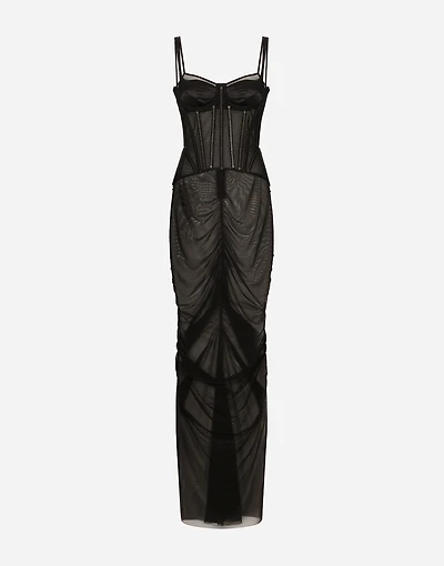 Long tulle dress with corset details