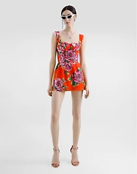Long cotton corset top with rose print