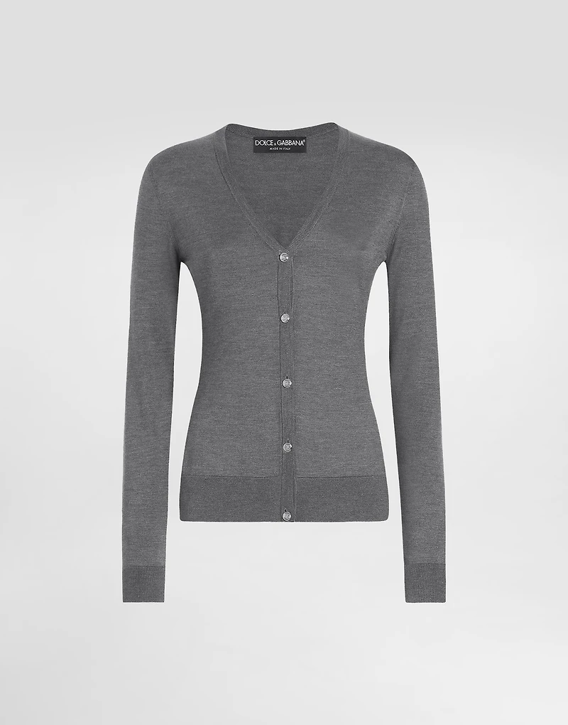 Silk V-neck cardigan with DG logo embroidery