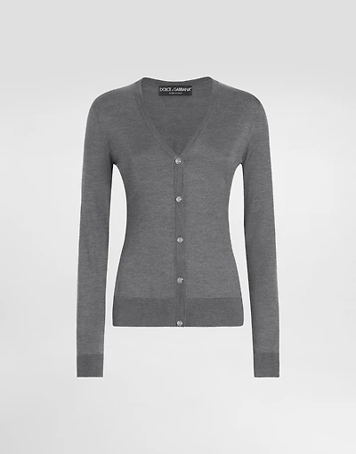 Silk V-neck cardigan with DG logo embroidery