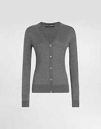 Silk V-neck cardigan with DG logo embroidery
