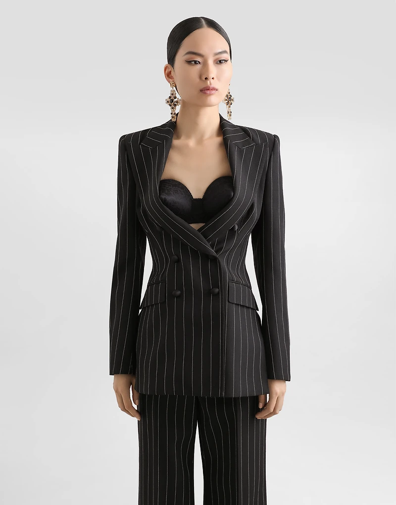 Double-breasted pinstripe wool jacket