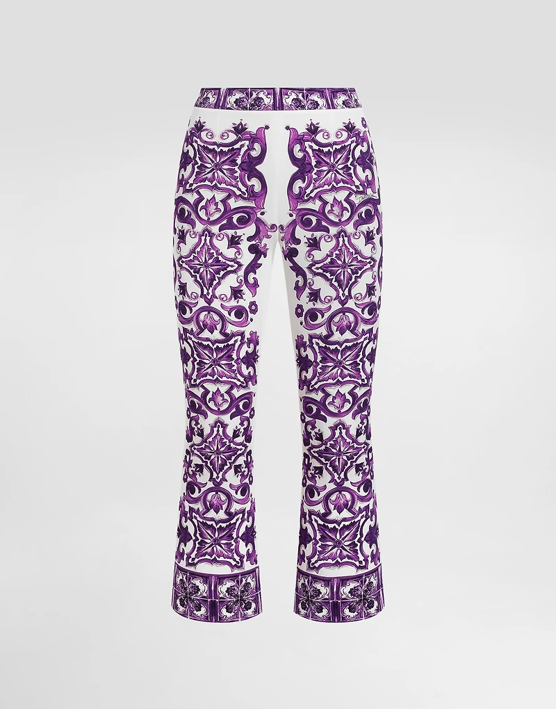 Majolica print silk trousers