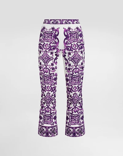 Majolica print silk trousers
