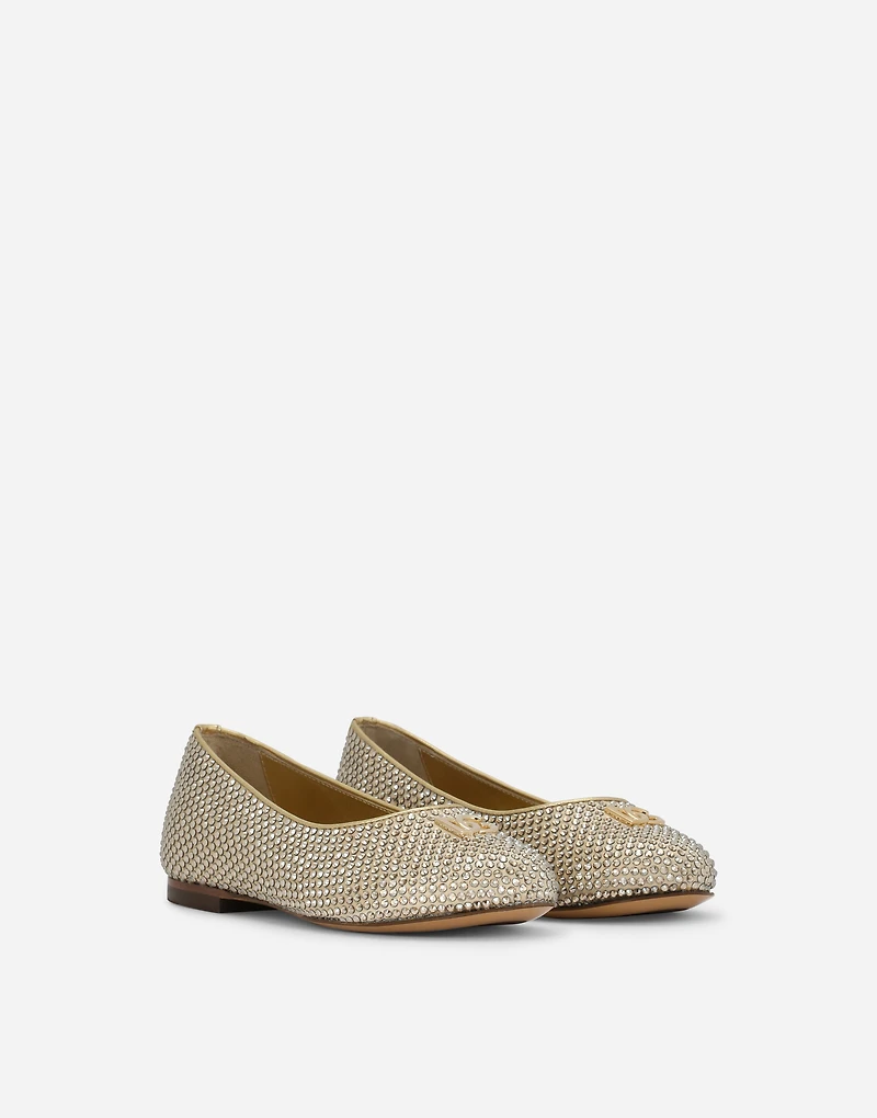 Satin DG logo ballet flats with fusible rhinestones