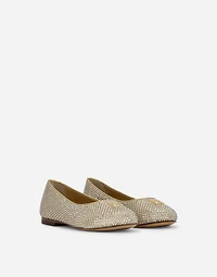 Satin DG logo ballet flats with fusible rhinestones