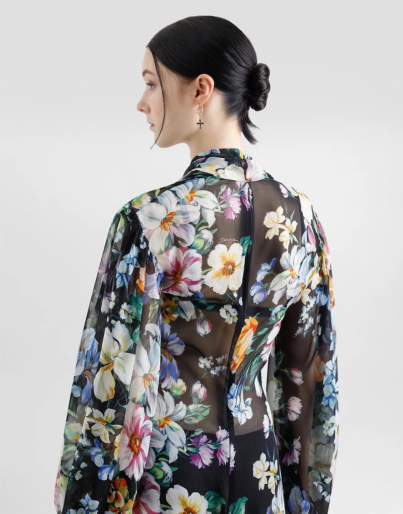 Long floral-print chiffon dress
