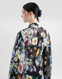 Long floral-print chiffon dress