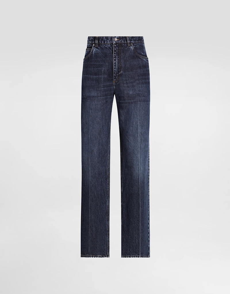 Oversize cotton jeans with embroidered logo