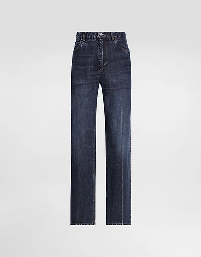 Oversize cotton jeans with embroidered logo
