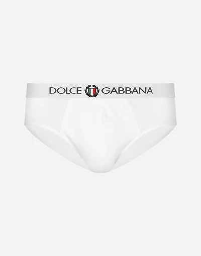Stretch cotton mid-rise briefs with crest