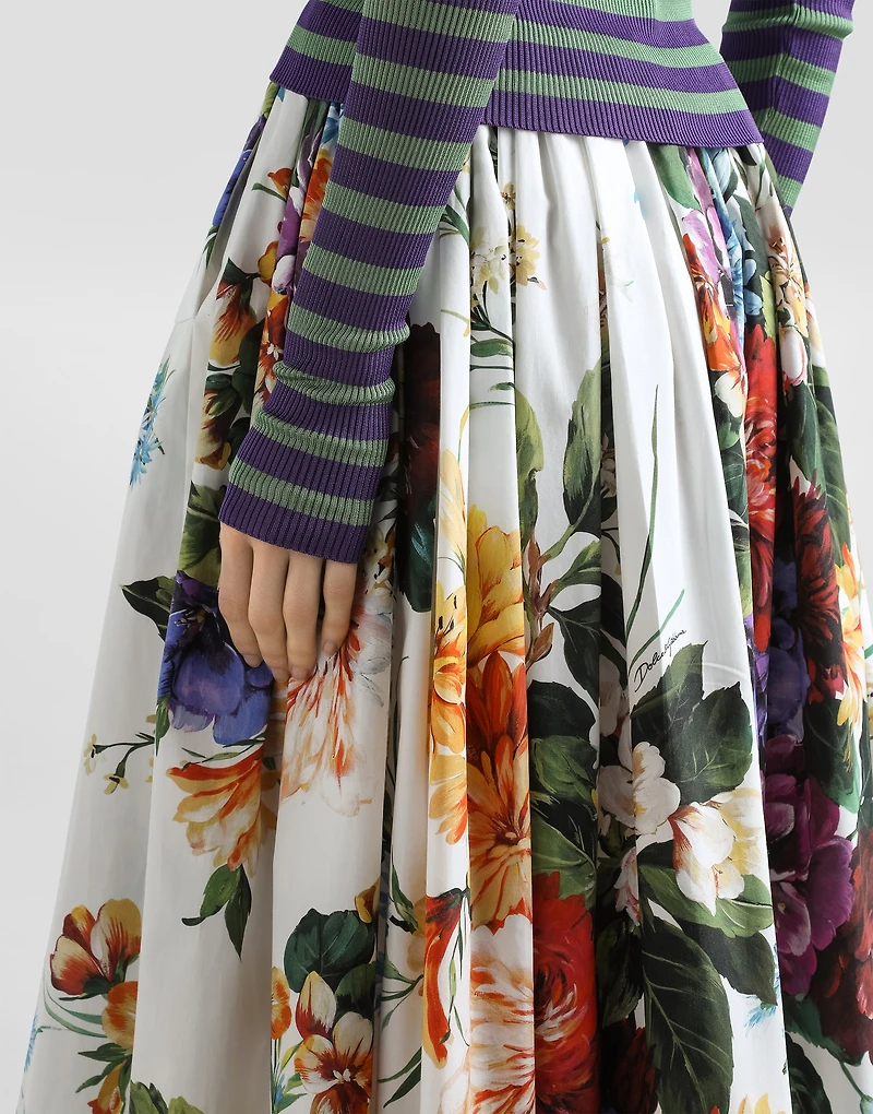 Bouquet flower-print wide skirt
