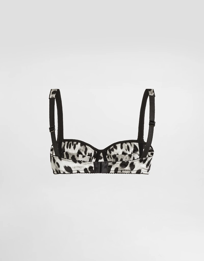 Leopard-print satin balconette bra