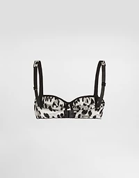 Leopard-print satin balconette bra