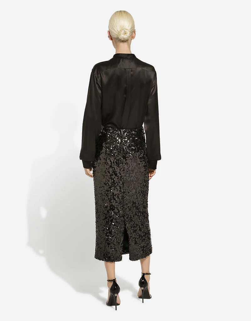 Sequined calf-length skirt