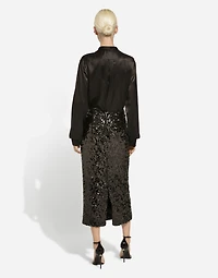Sequined calf-length skirt