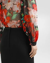 Chiffon pussy-bow shirt with floral print