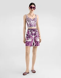 Majolica-print poplin bustier