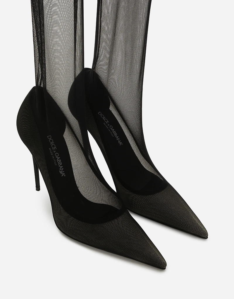 KIM DOLCE&GABBANA Stretch tulle thigh-high boots