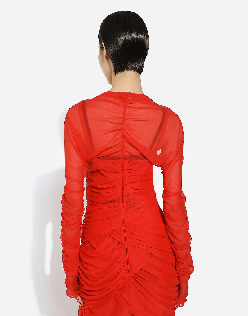 Tulle draped calf-length dress