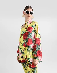 Oversize bouquet-print silk twill shirt