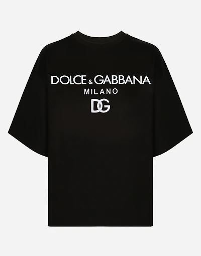 Jersey T-shirt with flocked logo print