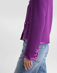 Short single-breasted wool crepe jacket