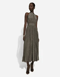 Pleated jersey lurex calf-length dress