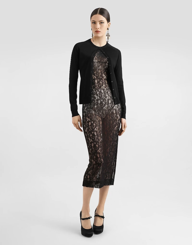 Calf-length floral lace dress