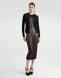 Calf-length floral lace dress