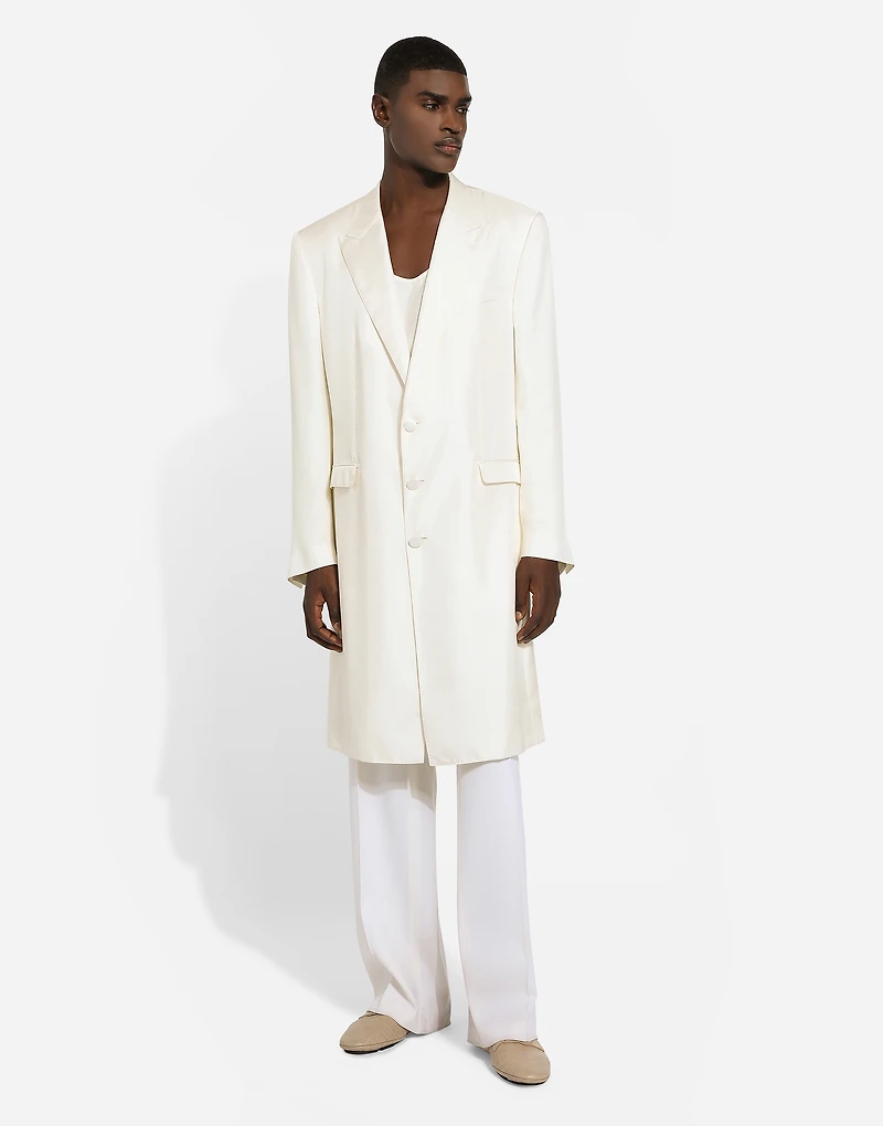Single-breasted silk twill coat