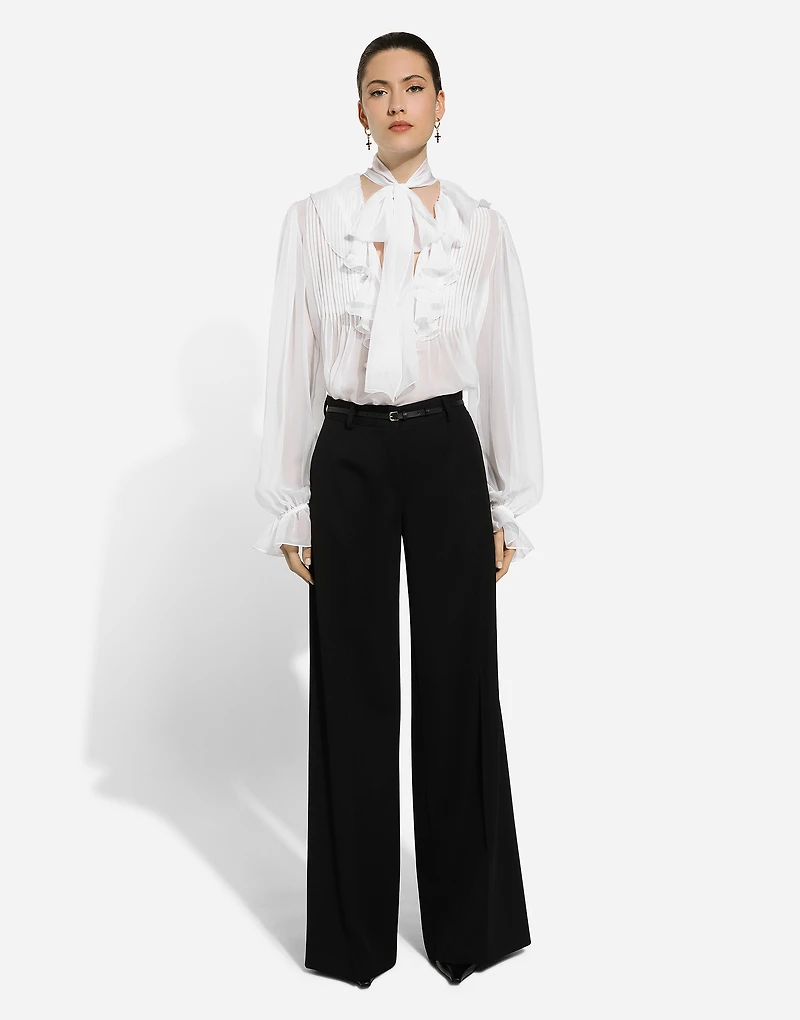Flared wool gabardine pants