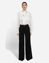 Flared wool gabardine pants