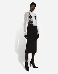 Organza pussy-bow shirt with lace appliqués