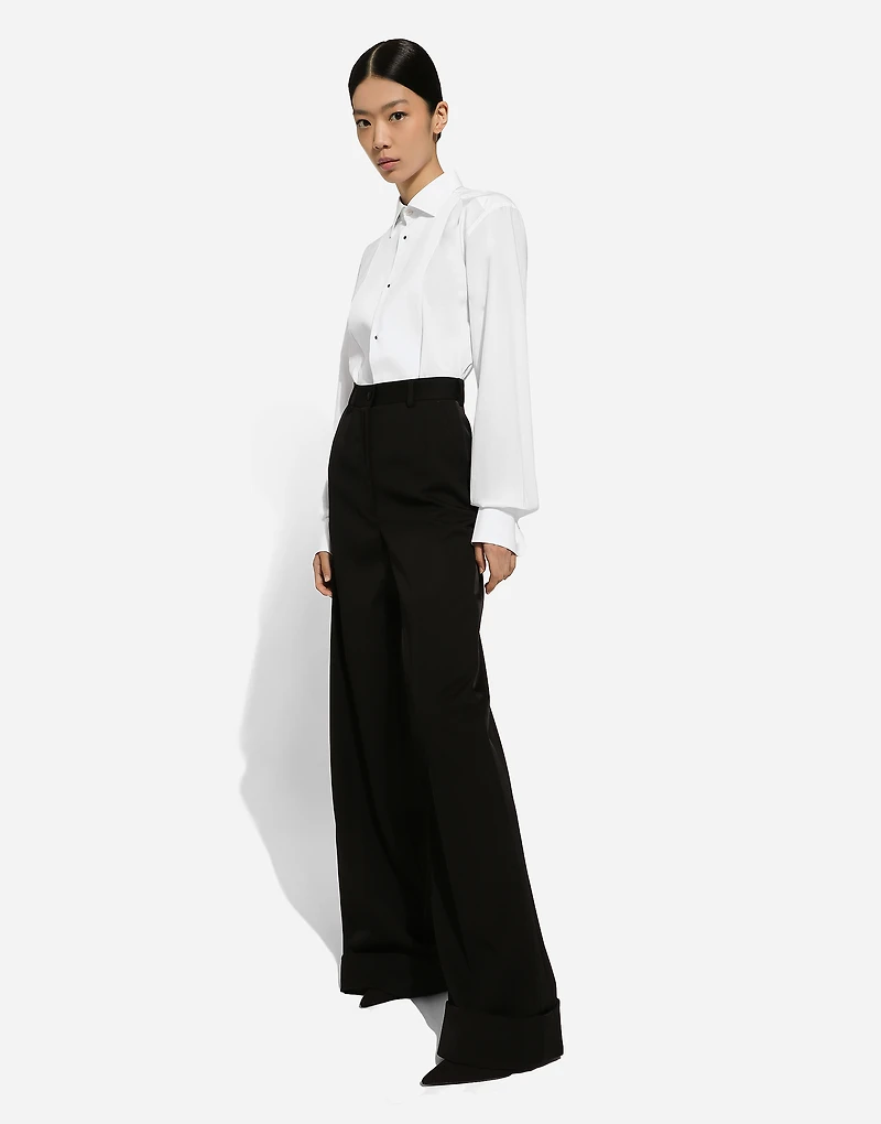 Flared wool gabardine pants