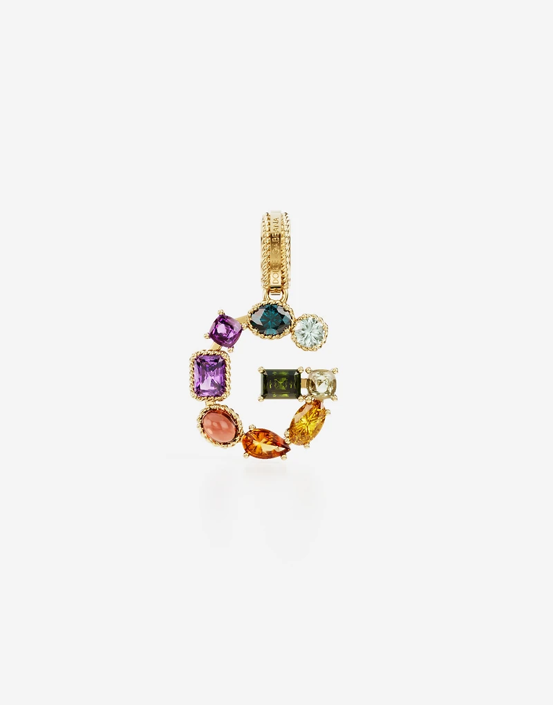 Charm Lettering 18-carat yellow gold and multicolored gems