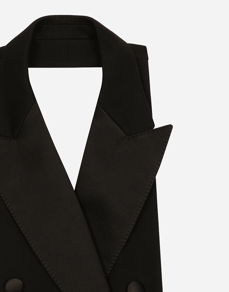 Double-breasted wool gabardine waistcoat
