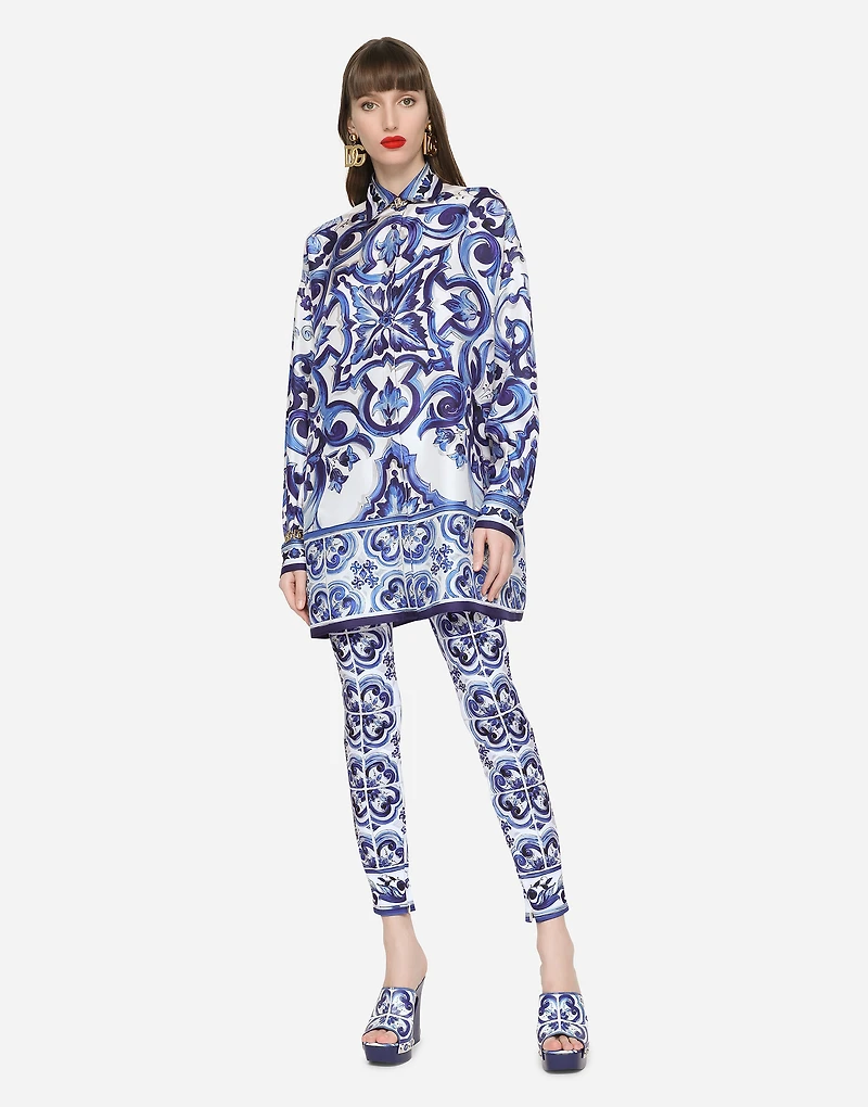Silk twill shirt with majolica print