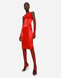 Satin and cady calf-length dress