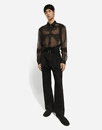 Oversize organza shirt with lace inserts