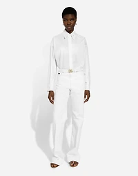 Long-sleeved cotton shirt with embroidered collar