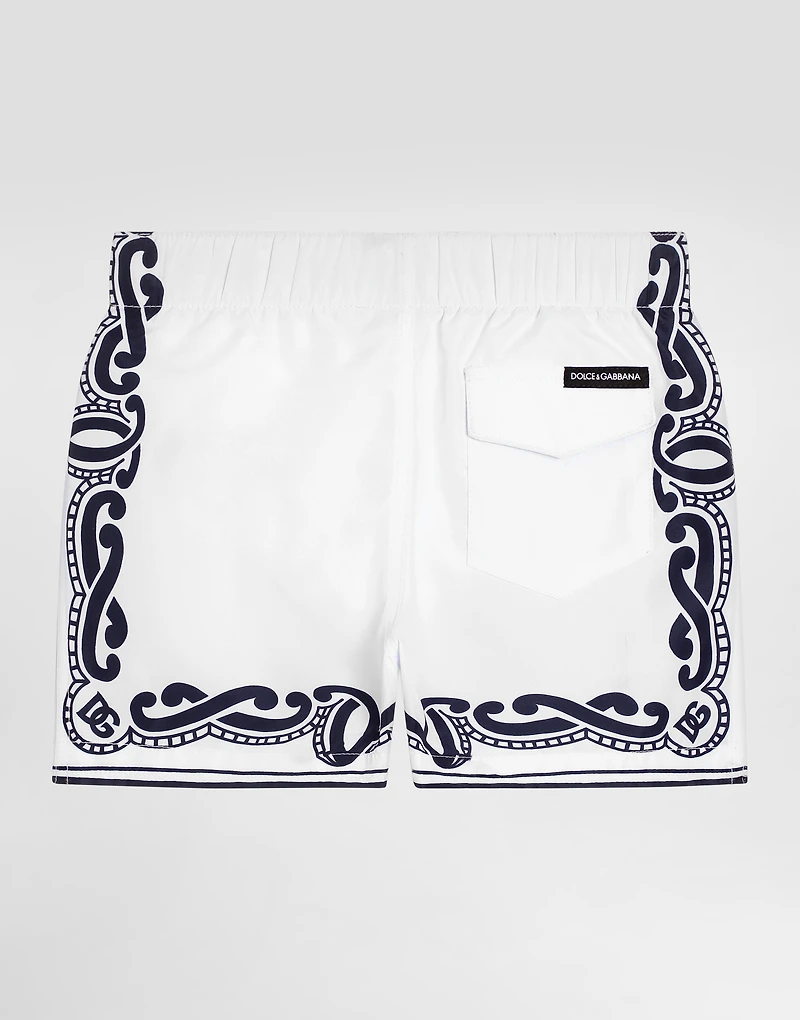Fabric swim trunks with bandanna print